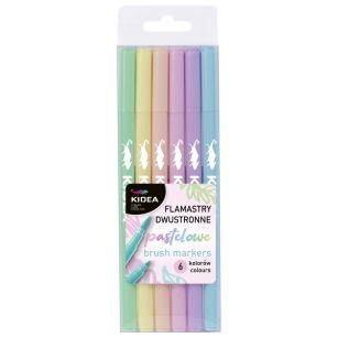 KIDEA - FLAMASTRY DWUSTRONNE PASTELOWE 6 KOL BRUSH