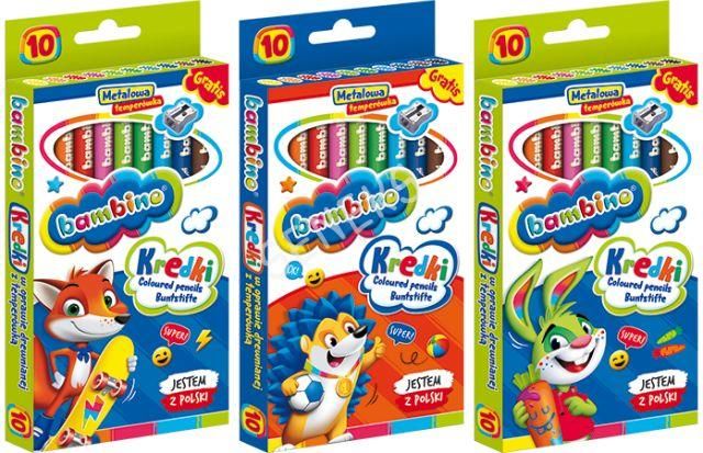 BAMBINO - KREDKI - 10 KOLORÓW - GRUBE DREWNO