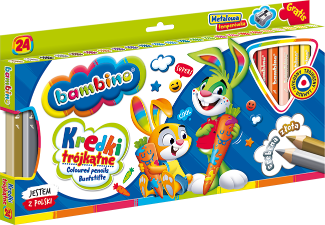 BAMBINO - KREDKI TRÓJKĄTNE DREWNIANE - 24 KOL
