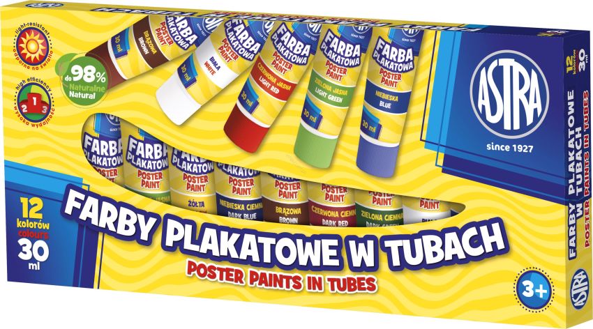 ASTRA - FARBY PLAKATOWE - 12 KOLORÓW 30ml - TUBA