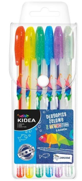 KIDEA - DŁUGOPISY ŻELOWE 6 KOL - BROKAT