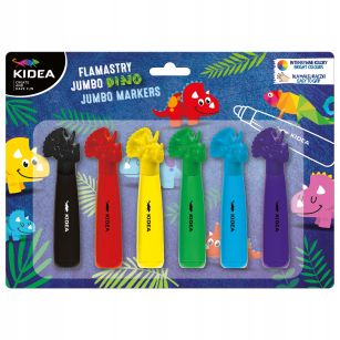 KIDEA - FLAMASTRY JUMBO Z FIGURKĄ 6 KOL - DINOZAUR