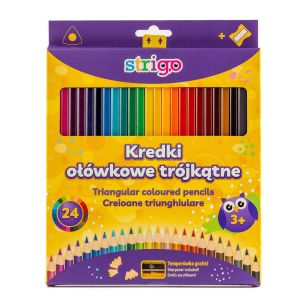 STRIGO - KREDKI OŁÓWKOWE TRÓJKĄTNE 24szt + TEMPERÓ