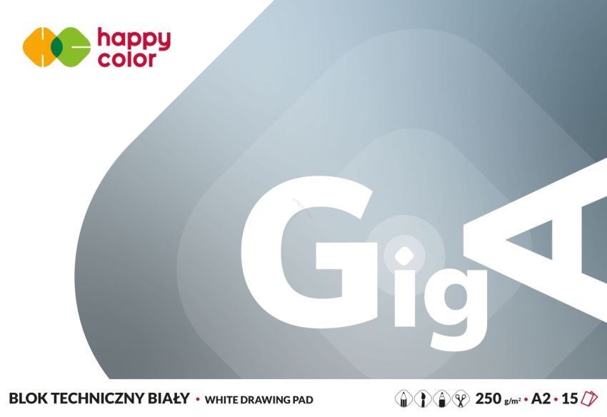 HAPPY COLOR - BLOK TECHNICZNY A2 - BIAŁY 250g 15K