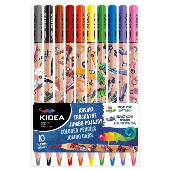 KIDEA - KREDKI TRÓJKĄTNE JUMBO POJAZD - 10 KOLORÓW
