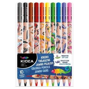 KIDEA - KREDKI TRÓJKĄTNE JUMBO POJAZD - 10 KOLORÓW