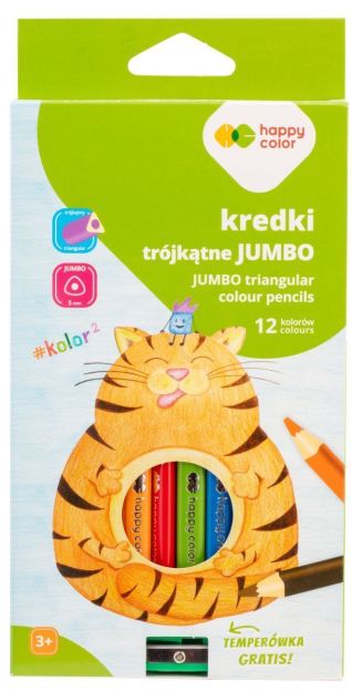 HAPPY COLOR - KREDKI DREWNIANE SZKOLNE JUMBO 12KOL