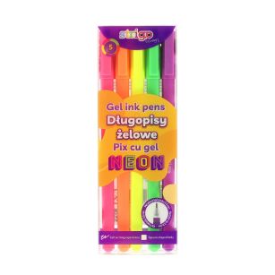 STRIGO - DŁUGOPISY ŻELOWE NEON - 5 KOL