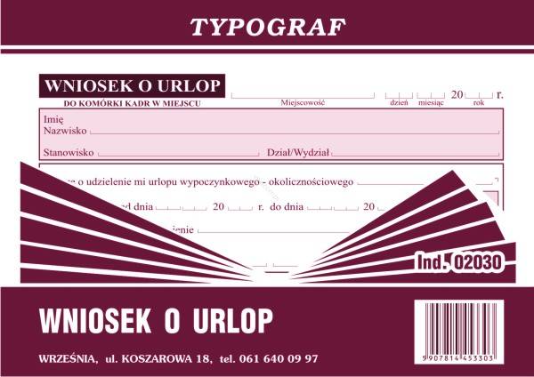 Y WNIOSEK O URLOP  A6 - 02030